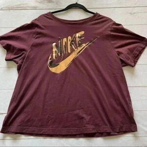 Nike Womens Metallic Gold Graphics Brown Long Sleeve Tee T-Shirt Medium